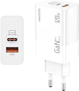 Carregador 120W USB C GAN Fonte Carregador Celulares de Parede Universal 2 Portas USB A+C PD Carregamento Super Rápido Compatível com Notebook Celular