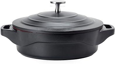 LE COOK Caçarola Baixa Cerâmica Antiaderente 24cm Preta com Tampa de Vidro e Alças de Silicone – Alumínio Reforçado 2,4L Para Forno e Fogão