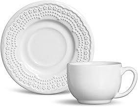 Porto Brasil Conjunto com 6 Xícaras de Chá com 6 Pires Madeleine Branco 161ml