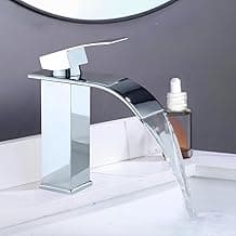 Torneira Cascata para Banheiro Misturador Monocomando Design Moderno Cores Prata, Dourado, Rosé, Preto Fosco (Prata, Baixo)