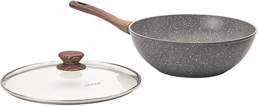 Mimo Style Wok Linha Grafito Cook Marrom 28cm/4,15L - Estrutura em Alumínio Revestida em Cerâmica, Fundo de Indução. Cabo Soft-Touch, Não Esquenta. Funciona em Fogão a Gás, Elétrico e Indução