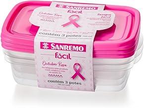 Sanremo - Pote Plástico Hermético Retangular de 785ml, Conjunto com 3 Peças, Linha Fácil