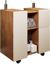 Gabinete Armario Banheiro Pia de Coluna Macau com Rodízios Nature/perola