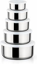 Conjunto de Potes Inox com Tampa 5 Peças – Aço Inoxidável Polido, Empilháveis, Vedação Segura para Cozinha