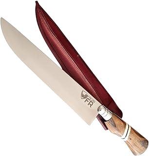 FACAS FR Faca Artesanal para Churrasco em Aço 420 com Cabo de Madeira com Detalhes em Osso e Chifre e Bainha, Para Corte de Carnes, Cozinha, Campo e Presente, 32cm
