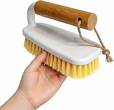 Escova de Limpeza Multiuso com Cabo de Bambu – Cerdas Macias e Resistentes – Ideal para Lavanderia, Banheiro, Azulejos, Tênis e Pia
