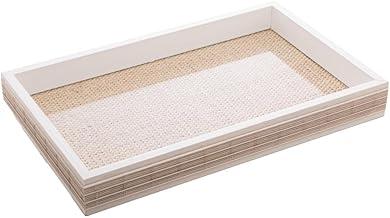 WOLFF - Bandeja de Madeira com Sisal e Bambu Branca 45cm x 30cm x 4cm - Woodart