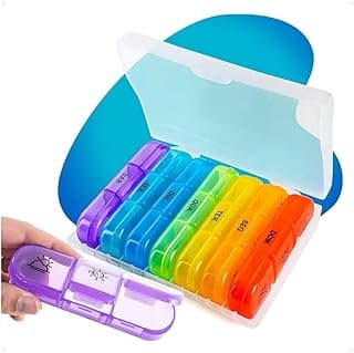 Porta Comprimidos Estojo Caixa Organizadora Porta Comprimido Caixa Porta Remédio Organizador Semanal de Comprimidos E Suplementos, PREMIUM (Colorido)