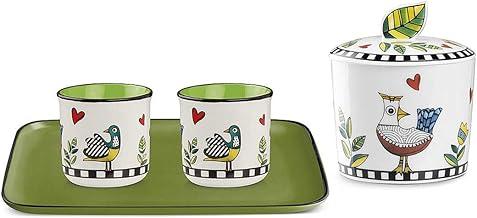 Egan Conjunto Bandeja c/ 2 Copos Espresso e Acucareiro Verde Cocoricó