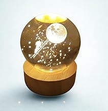 Luminária LED Bola de Cristal 3D com Base de Madeira Esferas em Vidro com Vários Modelos Decoração para Sala, Quarto e Escritório. (1, Sistema Solar)