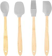 LYOR - Conjunto 4 Utensílios de Silicone Com Cabo em Bambu Cinza - 1 Pincel Culinário - 2 Espátulas - 1 Colher
