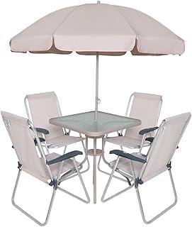 Bel - Conjunto Petrópolis 4 Cadeiras em Alumínio + Mesa Quadrada + Ombrellone Bege