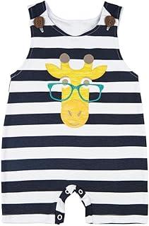 Macacão Romper Bebê Menino Sem Mangas Verão Suedine Listrado Bordado Aplicado - Marinho