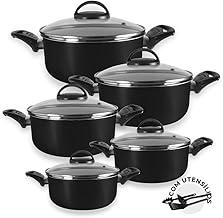 Jogo de Caçarolas 05 Peças Preto com Tampa de Vidro e Utensílios