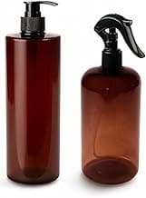 Kit Porta Sabonete Creme Líquido e Borrifador Pulverizador 500ml Elegante e Moderno Cor Âmbar Multiuso Doméstico Limpeza e Higiene Premium