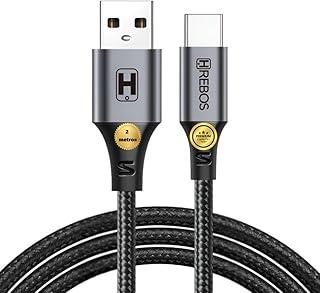 Cabo USB para Tipo-C (USB-C) 60W 3.1A Carregamento Rápido Reforçado 2 Metros Nylon Trançado – Compatível com Celulares Android, Galaxy e iPhone a partir do 15, além de Tablets com Entrada Tipo-C