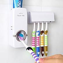 Dispenser de Pasta de Dente com Suporte para Escovas, Branco, Automático, Parede, Banheiro, Infantil, Adesivo, Sem Furar