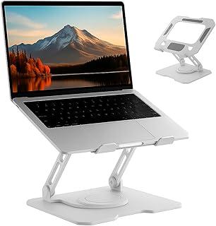 Suporte para Notebook de até 17” em Aço Carbono, Ajustável, Dobrável, Base Giratória 360° e Ventilação, Ergonômico e Portátil para Home Office e escritório, também para tablets e celulares (Branco)
