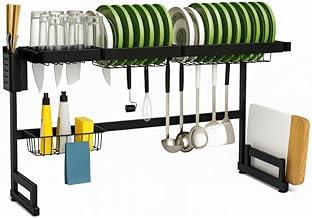 Cozinha Suspensa Modular Escorredor de Louça Organizador 24 Pratos 85cm com Porta Copos e Talheres Suporte para Tábua 6 Ganchos Aço e Plástico (Preto)
