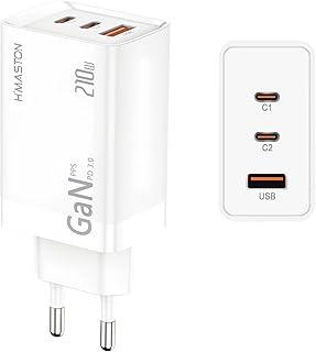 Carregador USB C 210W GAN Fonte Tipo C Carregador Celulares de Pared 3 Portas USB A+C+C Universal PD3.0 Rápido Suporta 120W