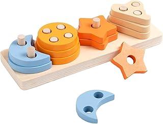 Brinquedo de Madeira Montessori, Base com Pinos Classificador de Formas e Cores, Puzzle Educacional Pré-Escolar, Empilhamento e Triagem, 21x7 cm