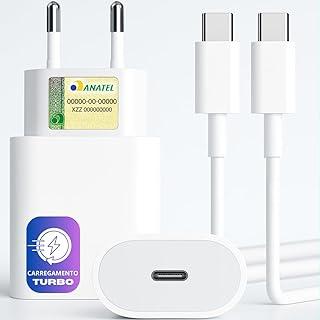 Carregador Turbo 25w Para iPhone 15 16 17 Pro e Pro Max, Android - Tipo C Branco com Cabo Reforçado Usb-c Fonte Rápido Homologado Cor Branca Premium UTBRX