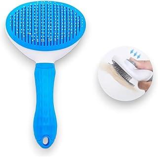 Escova Pet Removedora de Pelos para Cães e Gatos Autolimpante com Cerdas Flexíveis Resistentes e Cabo Anatômico (Azul)