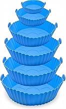 Kit 6 Formas de Silicone Livre de BPA Reutilizáveis Antiaderente para Fritadeira, Redondas Reutilizáveis, Azul, 6,5cm a 20cm PREMIUM