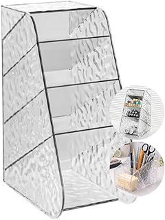 Organizador de Mesa 4 Divisórias - Porta Canetas e Lápis, Organizador de Escritório Compacto, Caixa Organizadora Multiuso para Home Office, Maquiagem e Papelaria - Amel (Transparente)