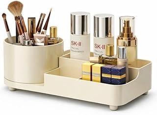 Organizador de Cosméticos Mesa Multiuso Multifuncional Porta Lápis Giratório Perfumes Maquiagem Case Make Penteadeira Banheiro Escritório Quarto Moderno Funcional Acrílico Premium - Creme