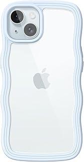 JETech Capa Bonita para iPhone 15 6,1 Polegadas, Ondulada Forma Estojo à Prova Case de Choque para Telefone para Mulheres e Meninas, Capinha Parte Traseira Transparente Rígida para PC (Azul)