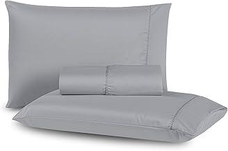 Jogo de Lençol 03 Peças 400 Fios Ponto Palito Toque Macio (CInza, Casal Padrão)