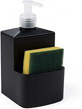 Dispenser de Detergente Bico Dosador com Suporte de Esponja 500 ml Preto Cozinha Pia Organizador Sabão