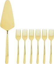 WOLFF - Conjunto Espátula para Bolo e 6 Garfos para Sobremesa Viena Dourado Aço Inox