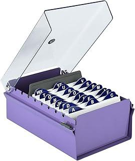 Acrimet Fichário de Mesa para Fichas 3x5, Base em Metal Lilás com Tampa Cristal, Índice AZ Incluso, 921.9