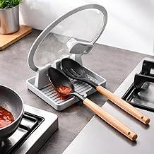 Descanso de Talheres e Suporte de Tampa de Panela Multifuncional - Organizador de Cozinha com Bandeja Coletora, Livre de BPA, 14,5x13cm