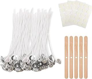 Kit para Fabricação de Velas, 100 Pavios de Algodão com Sustentadores, Adesivos e Palitos de Madeira
