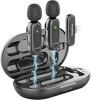 H'MASTON Microfone Lapela Sem Fio Professional 3 em 1 Microfone de Lapela para Gravação Redução de Ruído Compativel com iPhone 15 Tipo-C Android (MK-08 TIPO-C)
