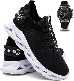Tênis Masculino Academia Corrida Esportivo + Relógio de Ponteiro