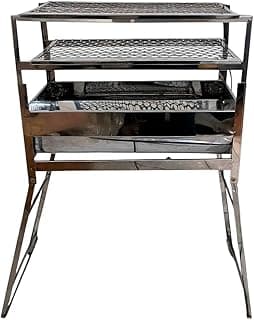 Churrasqueira Portátil em Aço Inox Dobrável a Carvão com Grelha – Ideal para Camping, Praia e Área Externa - FOTIA (Grande)