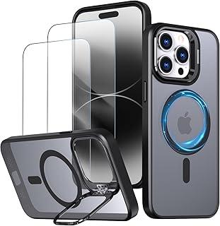 Capa magnética para iPhone 11 Pro Capinha - Inclui 2 protetores de tela [Suporte para celular] [Compatível com carregamento sem fio] Case Skin-touch para iPhone 11 Pro - Preto