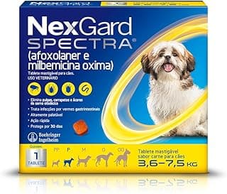 NexGard SPECTRA Antipulgas, Carrapatos e Vermífugo para Cães de 3,6 a 7,5kg - 1 tablete