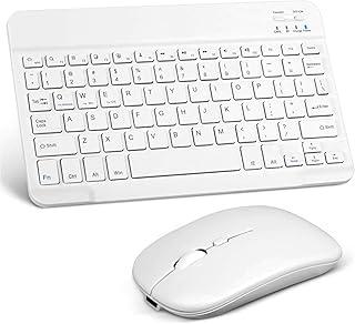 Teclado E Mouse Sem Fio Para Tablet Bluetooth Portátil Recarregável Ultrafino Kit (Branco)