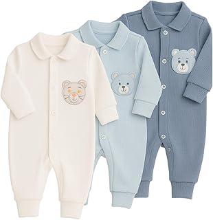 Kit 3 Macacão Para Bebê Canelado Bordado Vira Pé Menino Masculino - P Ao G