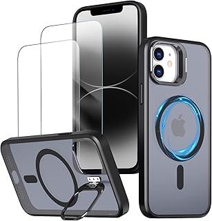 Capa magnética para iPhone 12 e 12 Pro Capinha - Inclui 2 protetores de tela [Suporte para celular] [Compatível com carregamento sem fio] Case Skin-touch para iPhone 12 e 12 Pro - Preto