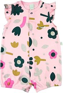 Macacão Bebê Menina Verão Suedine Estampado Floral Manga Cavada com Babados - Rosa