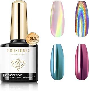 Modelones Mirror Shiny Top Coat for Chrome Nail Powder – No Wipe, Long-Lasting Soak Off Gel with High Gloss Finish. Suitable for Nail Lamp Curing, Home DIY & Salon Use
