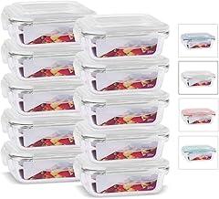 House Organizer Kit 10 Potes de Vidro Retangular com Tampa Hermética 370ml