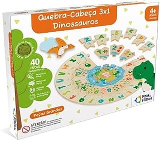 Pais & Filhos - Quebra Cabeça, 3x1 Dinossauros, Madeira com 25.91% de desconto por R$ 18,50 na amazon