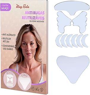 Kit 10 Adesivos Anti Rugas Silicone Rosto + Colo – Reutilizável 30x Lifting Enquanto Dorme Reduz Linhas de Expressão 9 Facial + 1 Triângulo Muy Bela